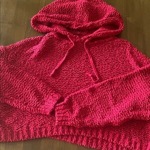 Pilcro Vibrant Red Knit Hoodie Sweater medium